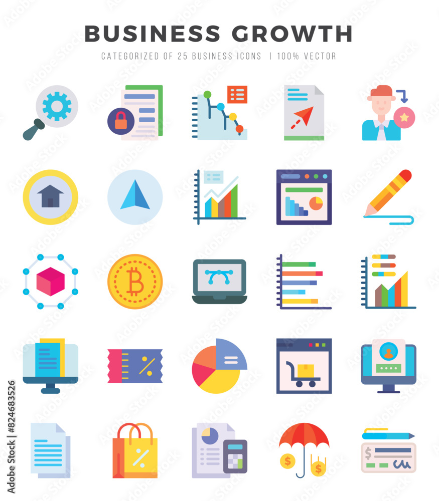 Business Growth Icons bundle. Flat style Icons. Vector illustration. Business Growth Icons bundle. Flat style Icons. Vector illustration.