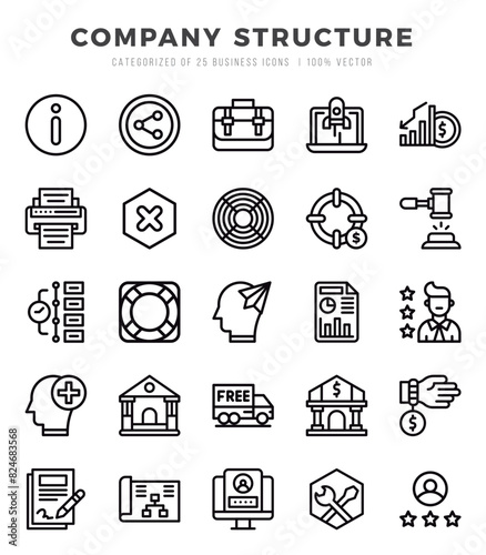 Collection of Company Structure 25 Lineal Icons Pack.