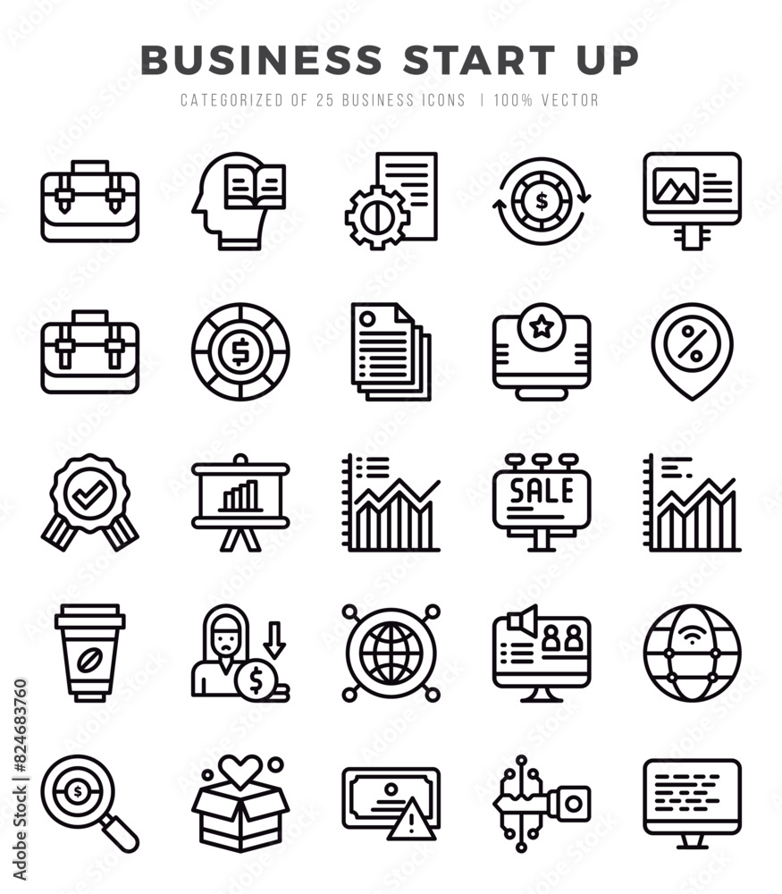 Business Start Up Lineal icons collection. 25 icon set. Vector illustration. Business Start Up Lineal icons collection. 25 icon set. Vector illustration.