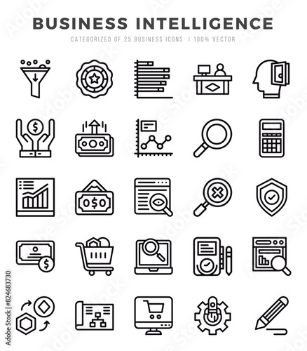 Collection of Business Intelligence 25 Lineal Icons Pack.