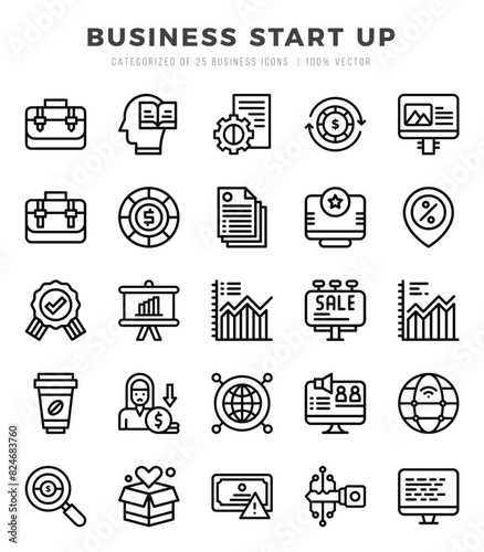 Business Start Up Lineal icons collection. 25 icon set. Vector illustration.