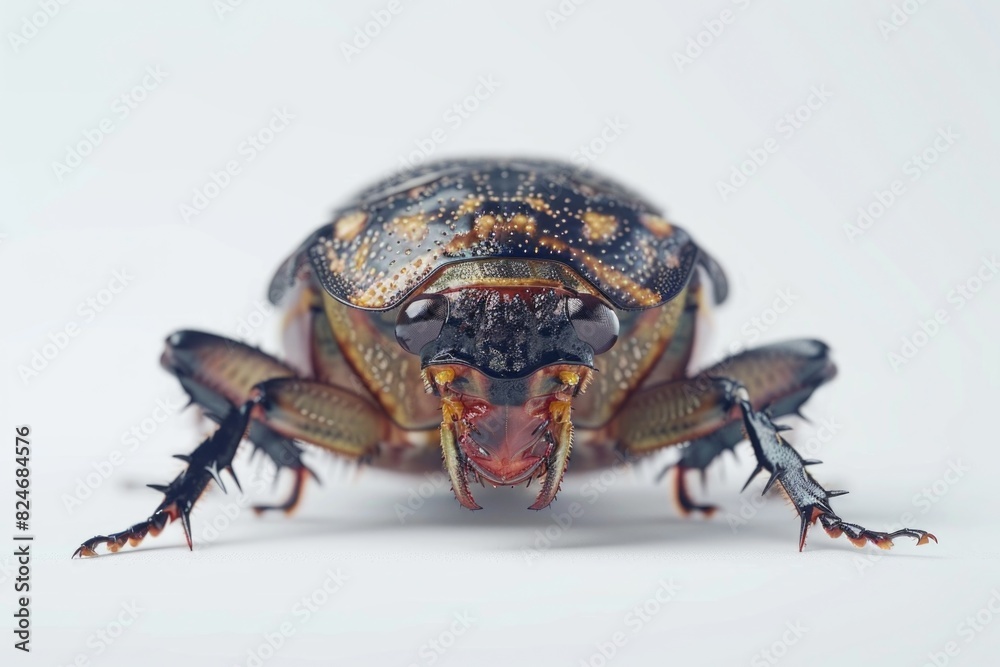 Detailed close-up of a bug on a plain white surface. Ideal for educational materials or nature-themed designs Detailed close-up of a bug on a plain white surface. Ideal for educational materials or nature-themed designs