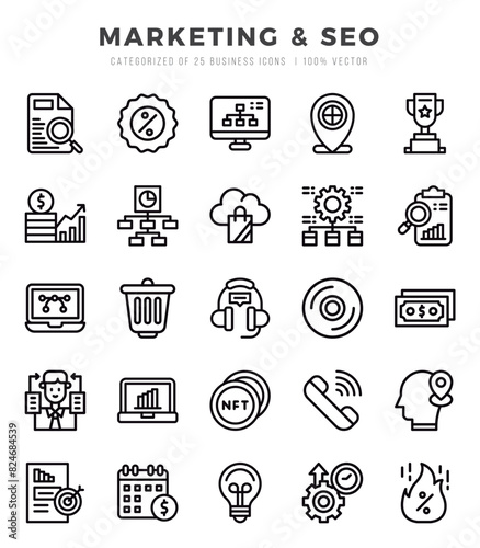 Marketing & SEO Icons bundle. Lineal style Icons. Vector illustration.