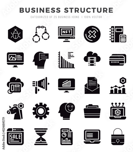 Business Structure Icons bundle. Glyph style Icons. Vector illustration.