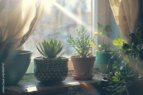 Two potted plants on a window sill, perfect for home decor ideas photo