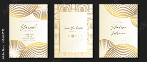 Luxury invitation card background vector. Golden elegant geometric shape, gold lines gradient on light background. Premium design illustration for gala, grand opening, party invitation, wedding.