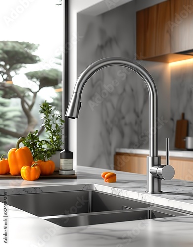 Modern classic kitchen interior with kitchen sink and faucet