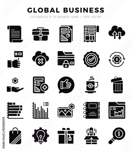 Simple Set of Global Business Related Vector Glyph Icons.