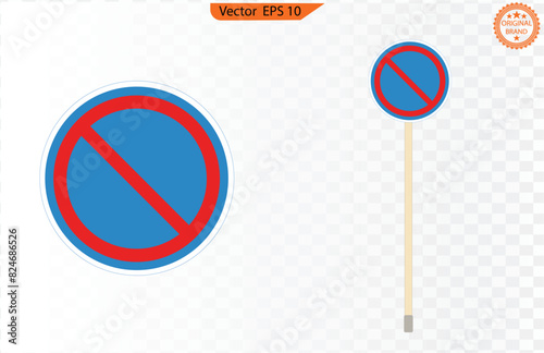 No parking sign isolated. Parking bays and no parking sign board guidance. Vector illustration.