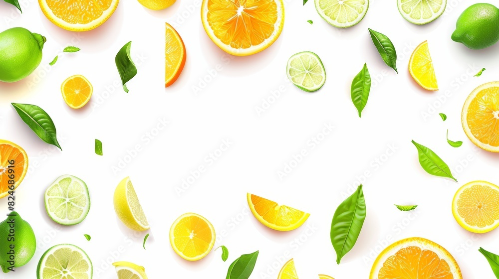 Fresh, lively citrus slices composition in vibrant summer illustration. Fresh, lively citrus slices composition in vibrant summer illustration.