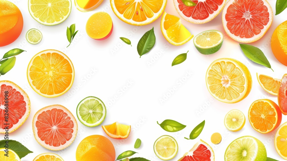 Fresh, lively citrus slices composition in vibrant summer illustration.