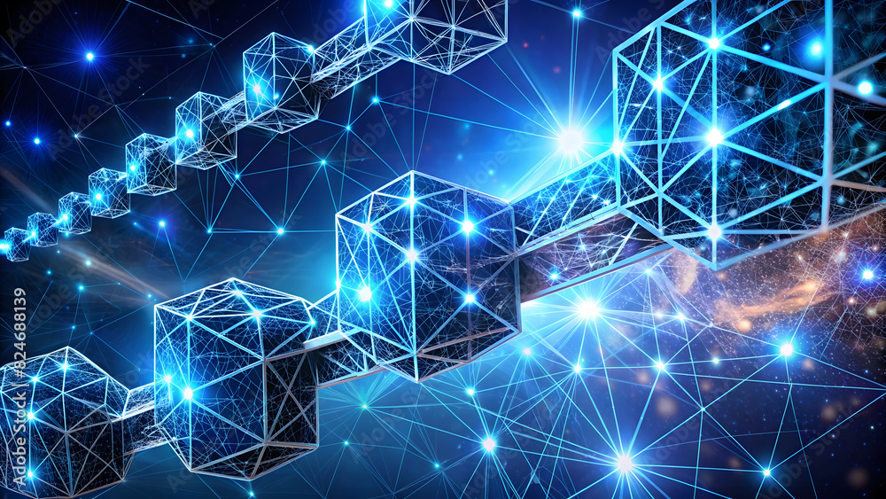 Abstract Blockchain Technology Concept: Futuristic Low Poly Wireframe Style. Perfect for: Blockchain Technology Day, International Data Privacy Day, World Cryptography Day. Abstract Blockchain Technology Concept: Futuristic Low Poly Wireframe Style. Perfect for: Blockchain Technology Day, International Data Privacy Day, World Cryptography Day.