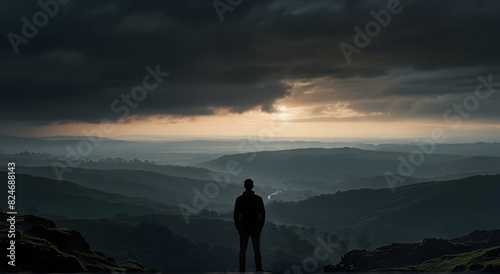 man standing on top of a mountain looking at the sky © Komkrit