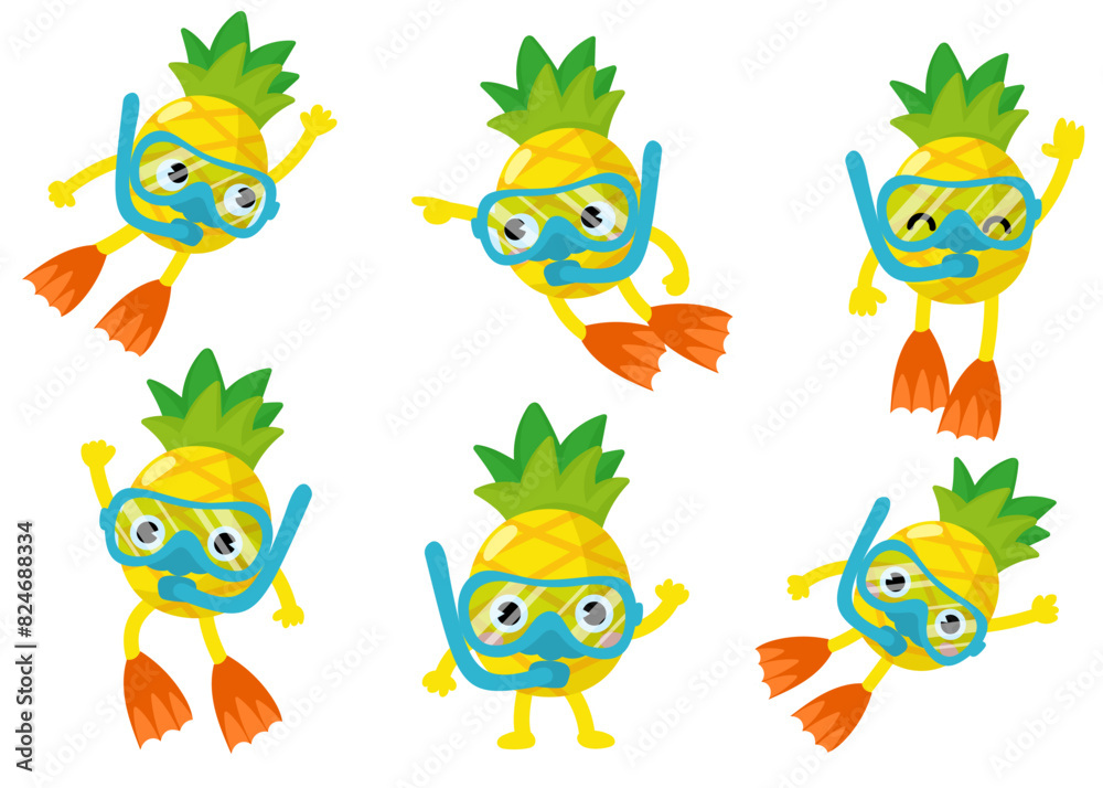Pineapple Scuba diving, divers swimming, Snorkeling Masks Pineapple Scuba diving, divers swimming, Snorkeling Masks