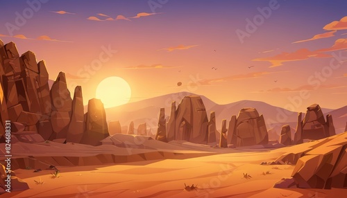 Rock Formations in High Desert at Golden Hour Vector Art Background