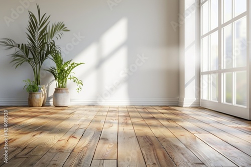 Empty bedroom interior background wooden floor created with Generative AI © dendyh7