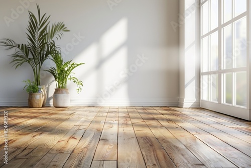 Empty bedroom interior background wooden floor created with Generative AI