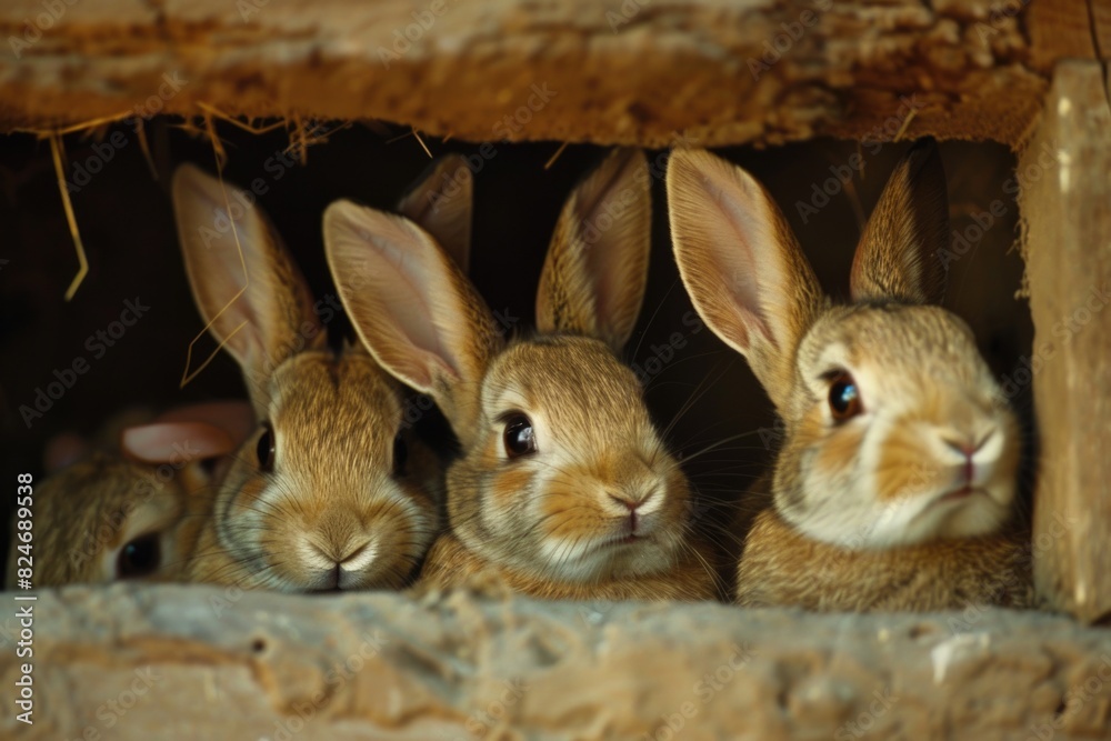 Obraz premium Cute rabbits sitting in a row, perfect for animal lovers