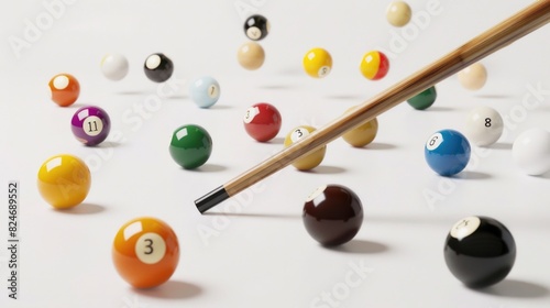 A pool ball with a cue sticking out, suitable for sports and leisure concepts