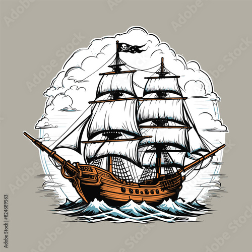 Vintage Pirate Ship Illustration