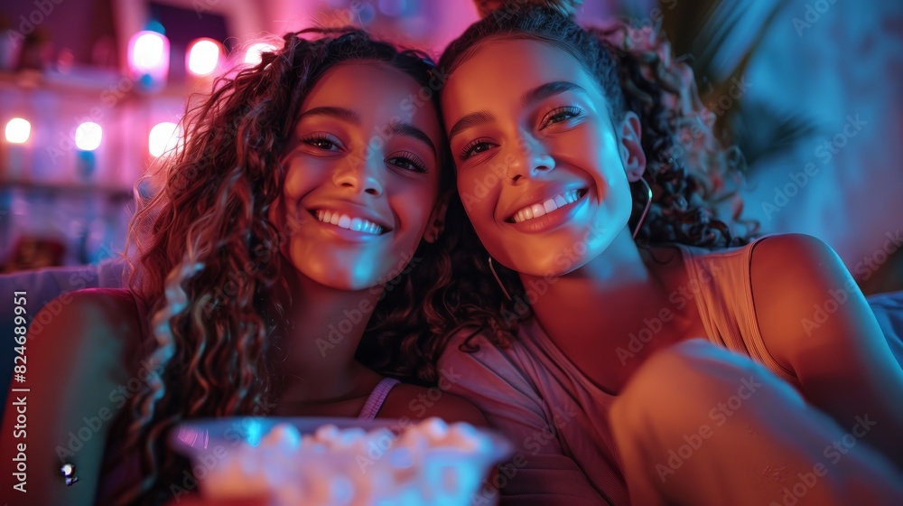 Loving Mother and Transgender Daughter Bonding during a Cozy Movie Night at Home