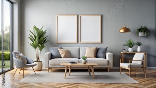 Floating Frame Minimalist Living Room Mockup 