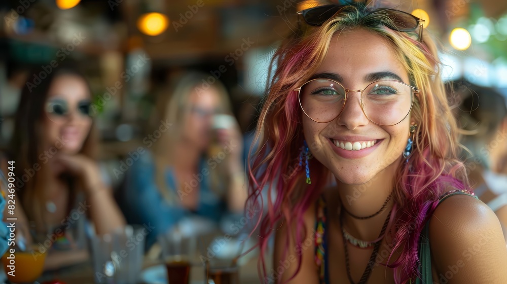 Vibrant LGBTQ+ Friends Enjoying a Stylish Brunch Gathering at Trendy CafÃ©