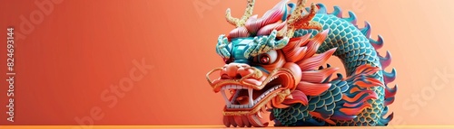 Cultural parades dragon dance flat design front view cultural heritage theme 3D render Triadic Color Scheme