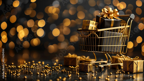 Shopping Cart Filled With Presents on Table