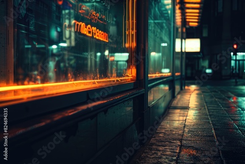 Urban city street illuminated by colorful neon lights, perfect for urban nightlife concepts