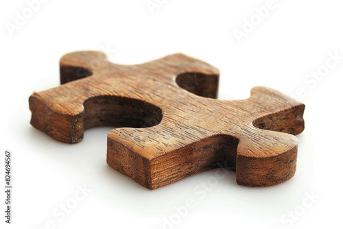 Close-up image of a single wooden puzzle piece isolated on white background, representing problem-solving and creativity.