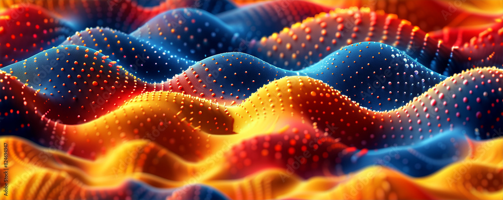 A colorful, abstract image of a wave with a lot of dots A colorful, abstract image of a wave with a lot of dots