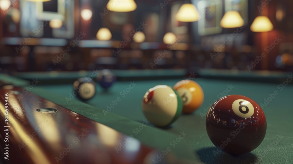 Image of billiard balls on a pool table, suitable for sports and leisure concepts Image of billiard balls on a pool table, suitable for sports and leisure concepts