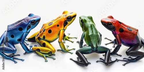 Group of colorful frogs sitting together, suitable for nature and wildlife themes photo