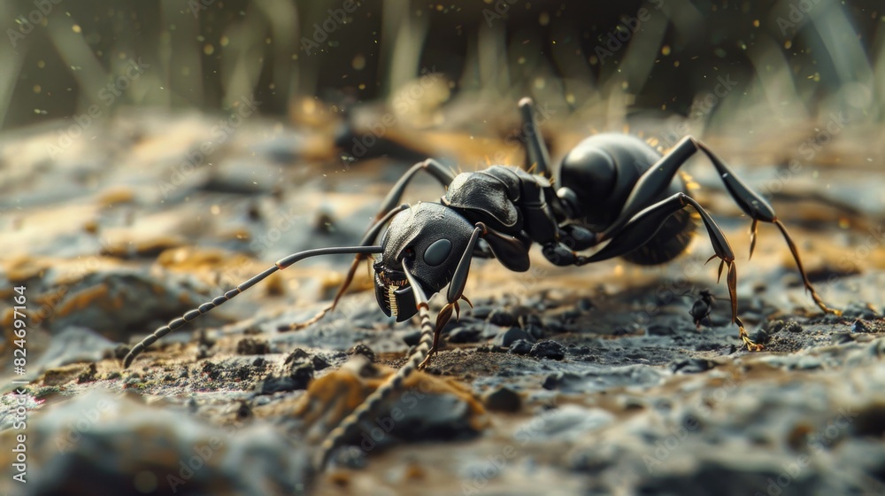 Detailed close up of an ant in the dirt. Great for educational materials or nature-themed projects Detailed close up of an ant in the dirt. Great for educational materials or nature-themed projects