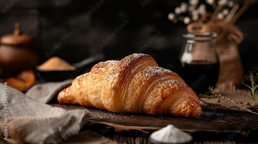 🥠A Delicious Croissant On A Wooden Board. Perfect For Breakfast Or A Snack. 🥠A Delicious Croissant On A Wooden Board. Perfect For Breakfast Or A Snack.