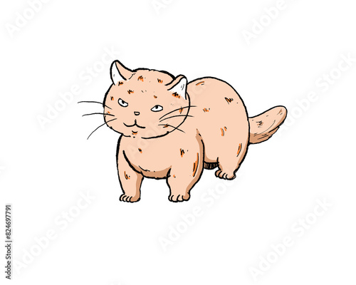 Cute cat cartoon character icon set hand draw, isolated.
