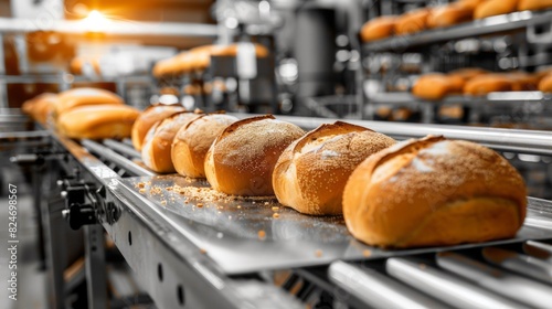 Loaf Of Bread On A Production Line In A Bakery.