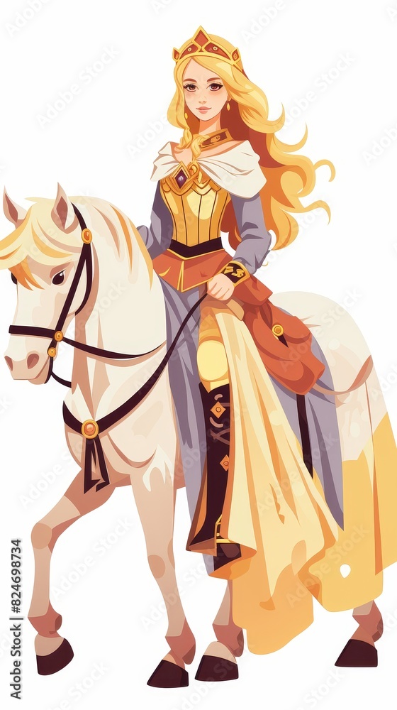 Fototapeta premium Queen and her cavalry flat design front view medieval warfare theme water color Analogous Color Scheme