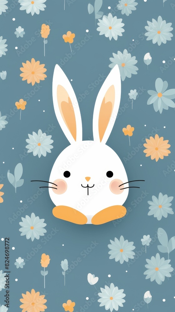 Obraz premium Rabbit with a heat pad flat design top view comfort theme cartoon drawing Tetradic color scheme