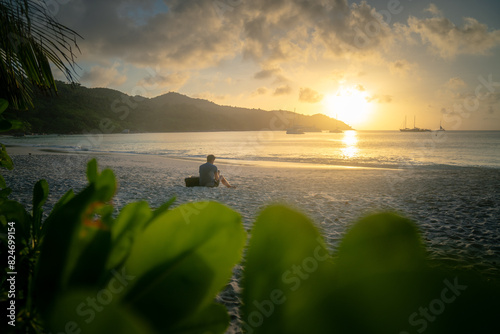 Capturing Paradise: Aerial Drone View of Seychelles Beach photo