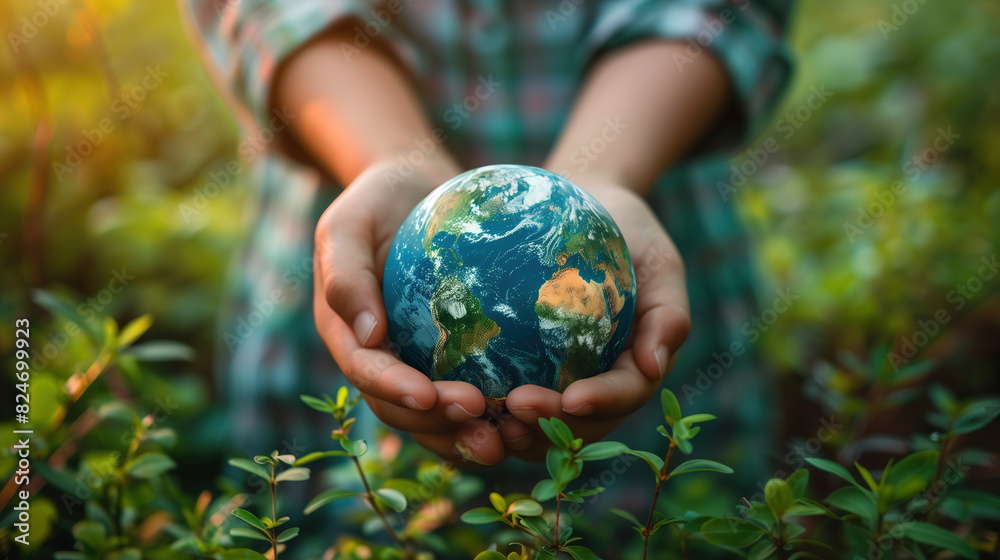 Hands Cradling Small Globe Amidst Nature Symbolizing Earth Day Care Hands Cradling Small Globe Amidst Nature Symbolizing Earth Day Care
