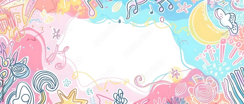 Vibrant Carnival Themed Doodle Border Design with Open Central Space for Text or Message Vibrant Carnival Themed Doodle Border Design with Open Central Space for Text or Message