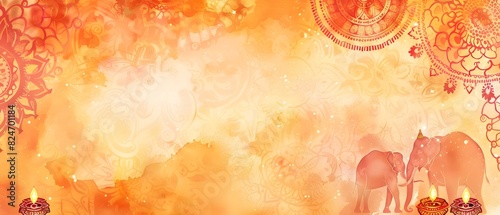 Vibrant Diwali Doodle Backdrop with Gilded Elephants Swirling Mandalas and Floating Candles
