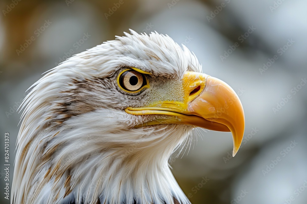 Close up head of bald eagle, high quality, high resolution