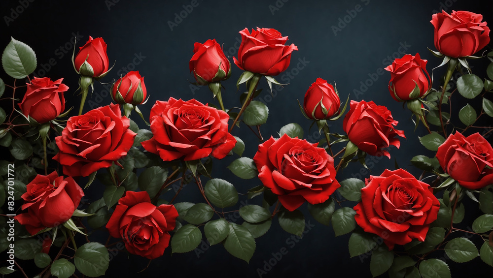 several red roses on a dark background