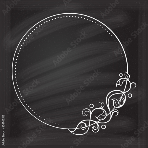 Decorative floral frame on a chalkboard background. Monogram, wedding invitation or greeting card template.