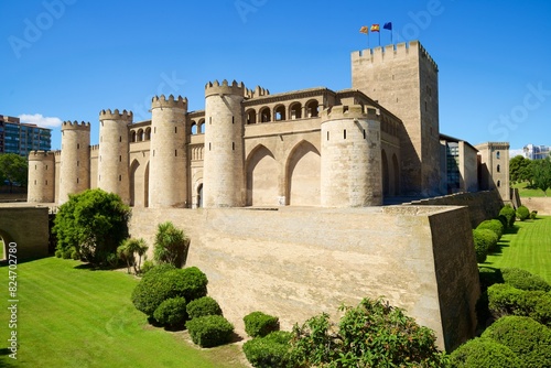 Exterior view of Aljaferia castle palace in Zaragoza, Spain photo