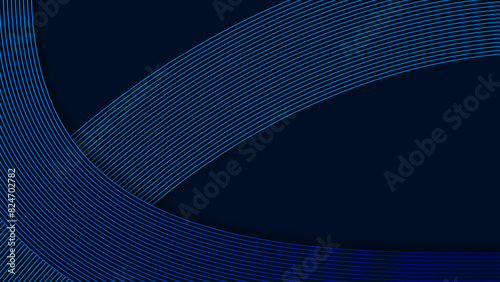 Dark blue background with a decorative pattern of diagonal curved blue lines. Futuristic technology concept suitable for modern designs, presentation backdrops, banners and website backgrounds 