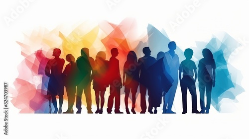 Group people diversity. Silhouette profile of men women children teenagers elderly. Various people of different ages. Different cultures. Racial equality concept. Multicultural society photo